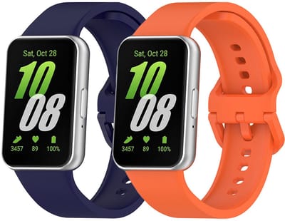 Stravo 2-Pack Classic Kleurige Siliconen Bandjes Geschikt voor Samsung Galaxy Fit 3 – Zacht & Comfortabel Horlogeband – Blauw + Oranje
