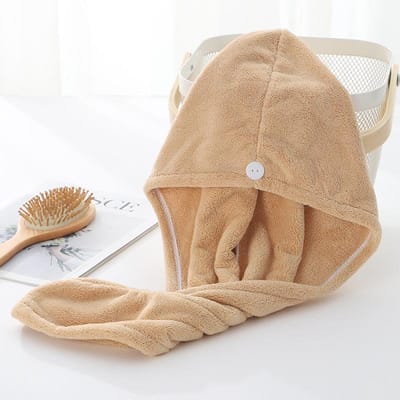Bonnet de séchage de cheveux en microfibre, Ultra absorbant, pour femmes, salle de bain, séchage rapide marron