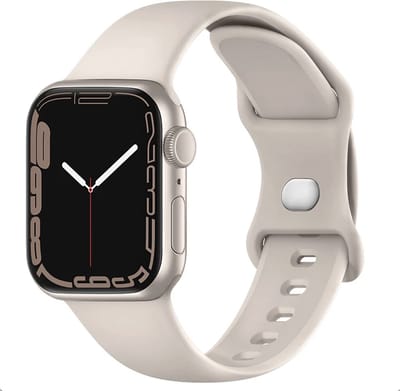 By Qubix - Geschikt voor Apple Watch bandje - Siliconen sportbandje - Sterrenlicht / starlight - Maat: M/L - Geschikt voor Apple Watch 38mm / 40mm / 41mm / 42mm - siliconen sport bandje - smartwatchbandje