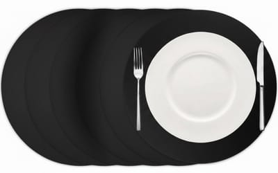 Cookinglife Placemats Ronde Lederlook - Vegan Leer Dubbelzijdig - Zwart - Set van 6 - Ø 38 cm