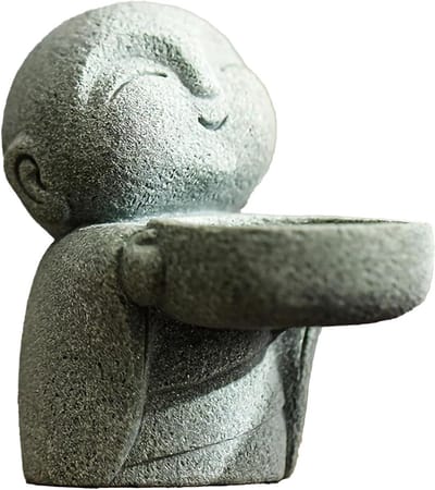 Boeddhabeeld Kandelaar - Zen Decoratie - Rust Brengen - Handgemaakt Zandsteen - 9cm Hoog - Grijs