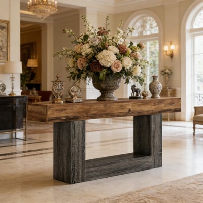MIVRAY Consoletafel - Landelijke Stijl Met Onderplank - Voor Hal En Woonkamer - MDF - Grijs En Rustiek Bruin