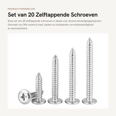 Dailygoods- Zelftappende Schroeven 20 Stuks - Roestvrij Stalen Kruiskop - M6 x 60 mm - Corrosiebestendig - Eenvoudig te Hanteren - Lange Levensduur - Bevestigingsschroeven