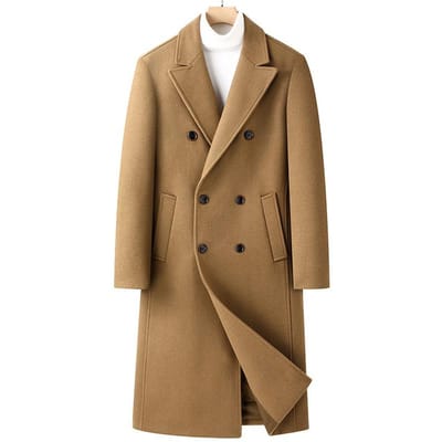 Herfst en Winter Nieuwe Heren Wollen Jas Lang Knielengte Dubbelrijige Wollen Jas Heren Koreaanse Versie Slim-fit Wollen Trenchcoat 195 brown