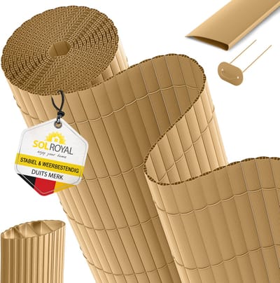 Sol Royal PVC Privacy Screen 80x300 cm Drievoudig Versterkt – Kunststof Balkon Privacy Fence met Clips & Afdeklijst – Tuinafscheiding Windbescherming Weerbestendig UV-bestendig – Bamboe