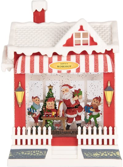 Clayre & Eef Kerstdecoratie met LED-verlichting en muziek Huis 18x9x26 cm / 3xAA Rood Kunststof