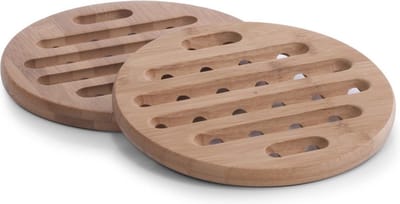 Zeller Pannenonderzetters - 2x - Hout - Dia 20 cm - Dikte 1.5 cm - Pannen onderzetters van hout