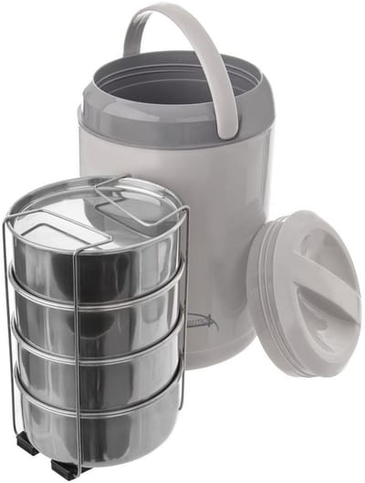 Orion - Thermische Menažka - 4 Niveaus - 4x800 ml - Roestvrij staal - Grijs