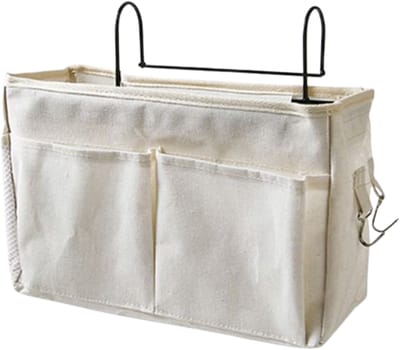 Bedside Pocket - Wit - Bed Opbergzak - Katoen - Wit - Opbergzak Bed - Bedside Table - Bedside Organizer - Bedside Pocket Opbergzak