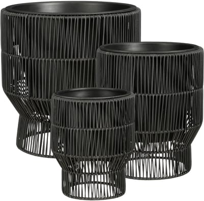 Mica Decorations Peta Bloempot op Standaard voor Buiten – Set van 3 – Plantenpot voor Bloemen en Buitenplanten – Bloempotten voor Buiten – Zwart