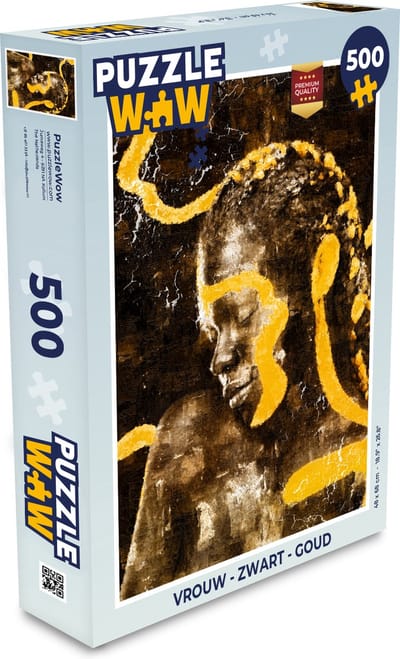 Puzzel Vrouw - Zwart - Goud - Legpuzzel - Puzzel 500 stukjes