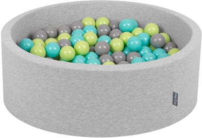 KiddyMoon ballenbad 90x30cm - 300 ballen ∅ 7cm ballenbad met kleurrijke ballen voor baby's kinderen rond - lichtgrijs:lichtgroen/licht turquoise/grijs