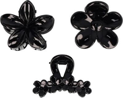 Haarsoires Haarspeld Haarklemmen 4cm – Bloemvorm – Zwart – Set van 3 - Haarclip Klem - Hair Claw - voor Opsteken Haar - Hair Clip - Decoratieve Haaraccessoire