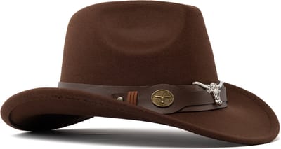 KIMU® Cowboyhoed Donkerbruin Kinderen Stier - Bruine Cowboy Western Hoed Stierenkop Jongen Meisje - Cowgirl Zilveren Bull Yellowstone Festival
