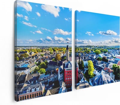 Artaza Canvas Schilderij Tweeluik Maastricht Stad met Huizen - 120x80 - Foto Op Canvas - Canvas Print