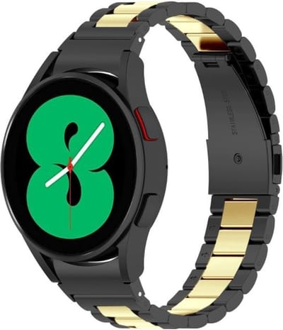 Strap-it Stalen schakel bandje - geschikt voor Samsung Galaxy Watch 7 (40 & 44mm) / Galaxy Watch 6 (Classic) / Galaxy Watch 5 / Watch 5 Pro / Watch 4 (Classic) / Watch FE - Metalen RVS bandje voor Galaxy Watch 4-5-6 alle varianten - zwart/goud