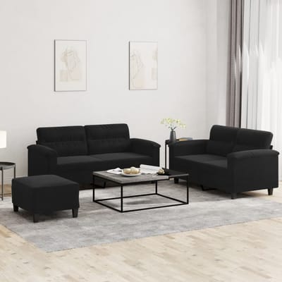 vidaXL - 3-delige - Loungeset - met - kussens - microvezelstof - zwart