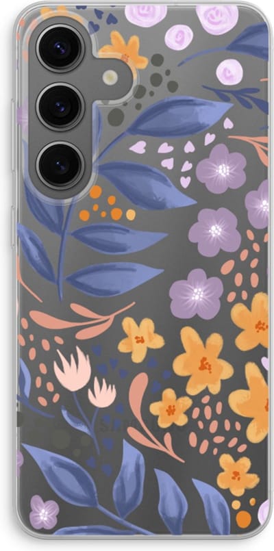 Case Company® - Hoesje geschikt voor Samsung Galaxy S24 hoesje - Flowers with blue leaves - Soft Cover Telefoonhoesje - Bescherming aan alle Kanten en Schermrand