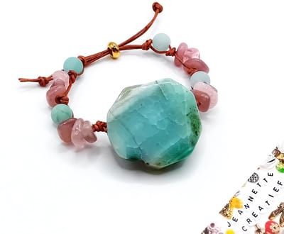 Jeannette-Creatief® - Natuursteen - Natuursteen Emerald Green & Rozenkwarts - Leren Armband - armband - armbanden natuursteen - armbanden met natuursteen - armband met natuursteen