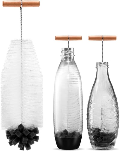 TOVBMUP Borstel - 32,5 cm - Perfect geschikt voor SodaStream-flessen van glas en Duo-plastic - Met stevige haren en een zachte spons - Zorgt geschikt voor een krachtige reiniging zonder de fles te beschadigen