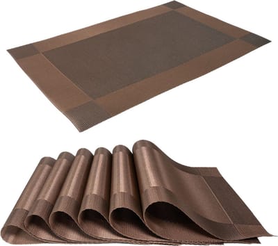 Intirilife 6x Placemat van PVC in Bruin - 45 x 30 cm - Tafelmat Onderzetter Afveegbaar Hittebestendig voor keuken Eettafel