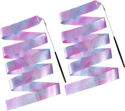 2 stuks gymnastieklint 2 m met toverstaf, sprankelend danslint, danslinten voor kinderen, Twirling Baton, lange lintstreamers, ritmische gymnastiek voor kinderen, artistieke danstraining,