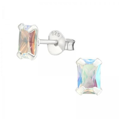 Aramat Jewels | Oorbellen | Rechthoekige Zirkonia Oorbellen zilver | 6x4mm / AB Transparant | | | Zilver | Kinderen, Volwassenen | Verkleurd niet