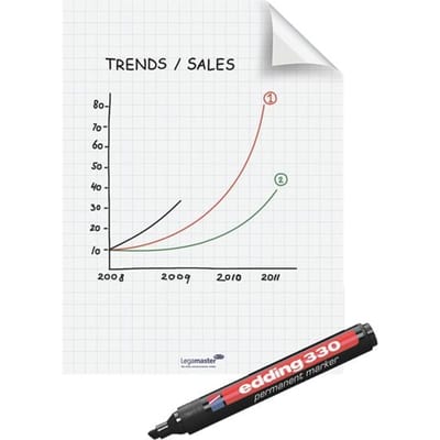 Magic Charts Legamaster, voor flipcharts, vierkant, zelfklevend & beschrijfbaar, incl. permanent marker, L 800 x B 600 mm, 100% recyclebaar, polypropyleen, wit, 25 vellen