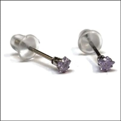 Aramat Jewels | Oorbellen | RVS Zweerknopjes Ster met Zirkonia - Sterretjes Oorstekers | Zilverkleurig / Lila / 3mm | |3mm | Staal | Kinderen, Volwassenen | Verkleurd niet