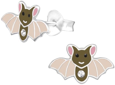 Joy|S - Zilveren vleermuis oorbellen - halloween - 11 x 7 mm - kinderoorbellen