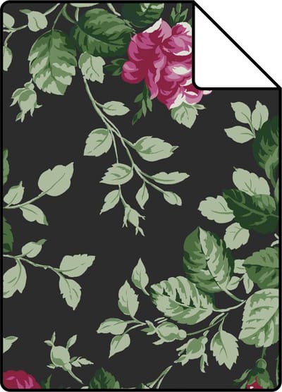 Proefstaal Origin Wallcoverings behang rozen zwart en roze - 26,5 x 21 cm - 326140-S