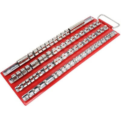 Heavy Duty Dopsleutelbak Rek Organizer 1/2 1/4 3/8 Inch Garage Werkplaats Rail Gereedschapshouder 80 Stuks gray