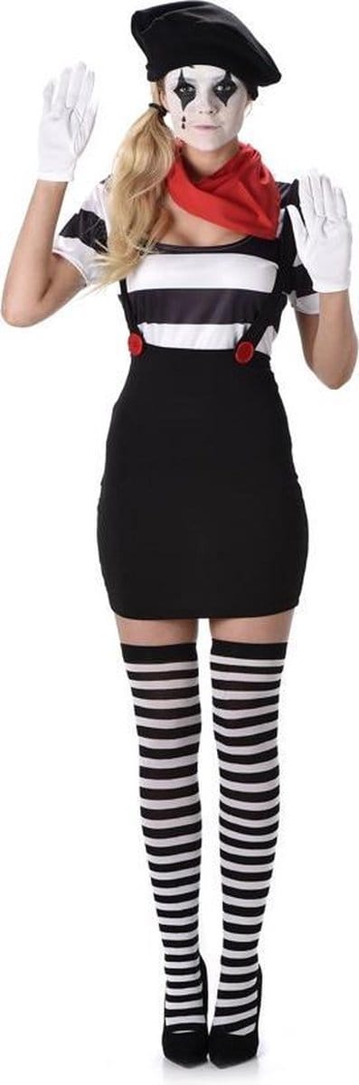 Karnival Costumes Retro Mime Kostuum 5-Delig voor Vrouwen Carnavalskleding Dames Carnaval - Polyester - Maat XL - 6-Delig T-Shirt/Rok/Baret/Nek Accessoire/Handschoenen/Kousen