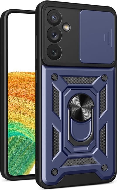 MobyDefend Hoesje - Geschikt voor Samsung Galaxy A34 - Pantsercase Met Draaibare Ring - Blauw