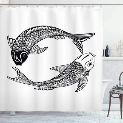 ABAKUHAUS Koi-karpers Douchegordijn – 175x240 cm – Zwart/Wit – Douchepaneel