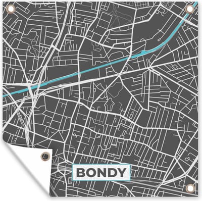 Tuin poster Bondy - Frankrijk - Kaart - Stadskaart - Plattegrond - 200x200 cm - Tuindoek