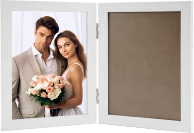 Dailygoods- Fotolijst Dubbel 13 x 18 cm - Opvouwbaar - Houten Fotolijst - Plexiglas - Robuust - Wit - Fotolijsten