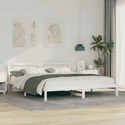 vidaXL - Bedframe - met - hoofdeinde - Wit - 180 - x - 200 - cm - Massief - grenenhout