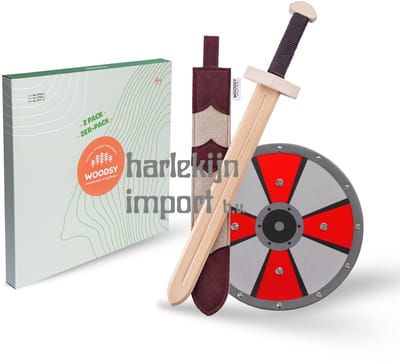 Woodsy houten speelgoed zwaard met houder en schild - ridder set beukenhout.