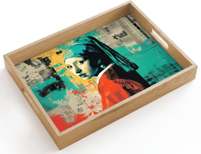 Dienblad hout 40x30 cm - Schootdienblad - Klassiek - Pareloorbel - Streetartstijl - Kleurrijk - Borrelplank rechthoek - Plateau dienbladen