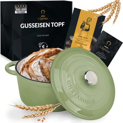Chefarone Gietijzeren Pan 3.5L - PFAS vrij - Braadpan Inclusief Deksel - Geschikt Voor Alle Warmtebronnen - Geëmailleerd Groen
