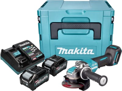 Makita GA 047 GM201 Accu haakse slijper 40 V max. 125 mm X-LOCK Brushless + 2x accu 4.0 Ah + lader + Makpac