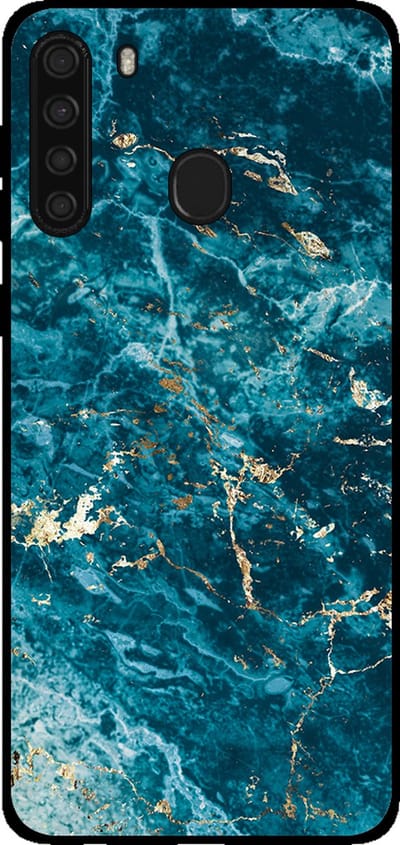 Smartphonica Telefoonhoesje voor Samsung Galaxy A21 met marmer opdruk - TPU backcover case marble design - Blauw geschikt voor Samsung Galaxy A21