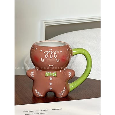Cartoon Schattige Kerst Gingerbread man Keramische Koffiekop Mok Koppels Keramische Waterbeker Theekop Sap Drink Mok Klein Cadeau 600ml beige
