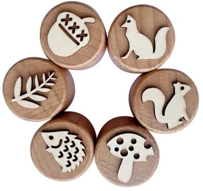LiasToys -6 Houten stempel - Het Bos - Stempel set - Speelbak - Speelzand - Montessori - Sensorisch spelen - Zandstempel - Kleistempel - Stempelen - Motoriek