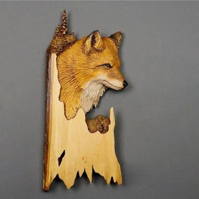 Platte Dierlijke Handwerk Wandhanger Sculptuur Houten Wasbeer Beer Hert Wolf Vos Handgeschilderde Decoratie voor Thuis Woonkamer