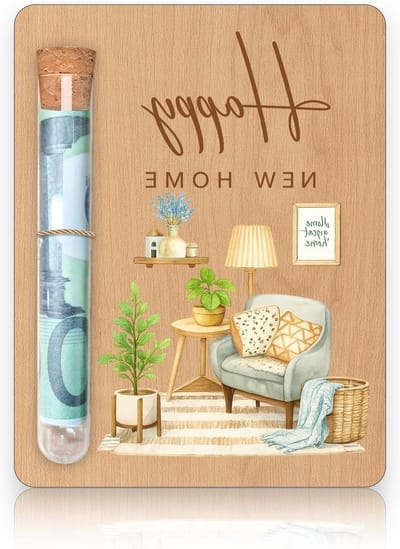 Houten Geldcadeau voor een Nieuw Thuis, 10 x 13 cm, Perfect als Housewarming Geschenk met Proefbuis, Origineel Huiskamer Cadeau