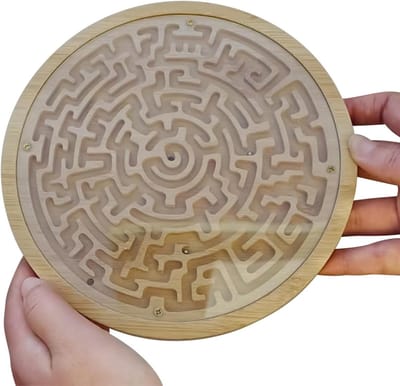 Doolhofspel Bord - Hersenkraker Puzzel - Logisch Denken Trainen - Duurzame Houten Afwerking - 18x18x12 cm - Houtkleur