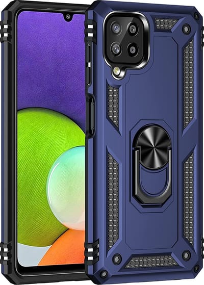 Ring Armor hoesje Geschikt voor Samsung Galaxy A22 4G - Blauw - Draaibare standaard - Magneet - ZT Accessoires