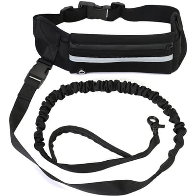 Verstelbare heupband Handsfree hondenriem voor hardlopen, training, wandelen, hondenriem, heuptasje zwart